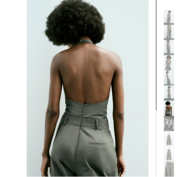 NWT ZARA FULL LENGTH GABARDINE JUMPSUIT DARK KHAKI - Picture 6 of 9